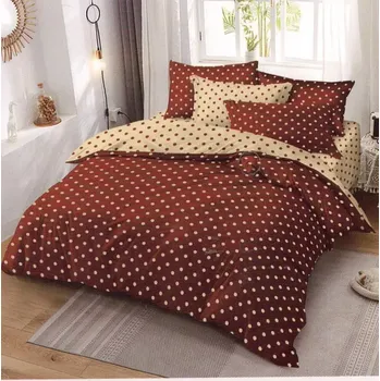 Povlečení TOTÁLNÍ MASAKR CEN ! Luxusní oboustranné povlečení DUO na 2 postele 140x200/70x90 cm – Puntíky hnědo - béžové , 100% bavlna + prostěradlo ZDARMA !