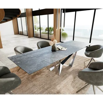 Jídelní stůl DELIFE Jídelní stůl Edge 200-300x100 keramika Laminam®Nero Greco antracitová Spider plochá ocel nerezová ocel rozkládací