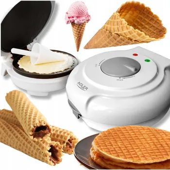 Vaflovač Vaflovač Adler bílý 1500 W s formičkou na kornouty