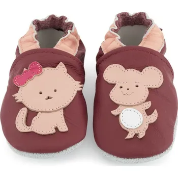 Capáčky CAROZOO Kožené capáčky s koženou podrážkou kočka a myš 6-12 měsíců Fialová 19,5