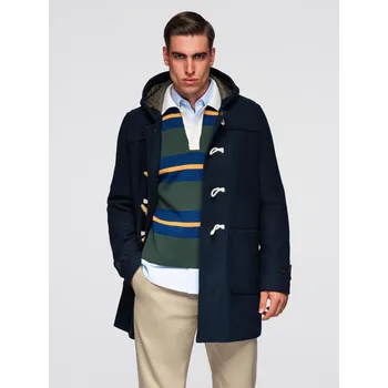 Ombre Men's wool and hooded duffle coat - navy blue Ombre modrá | kaki 3451140
