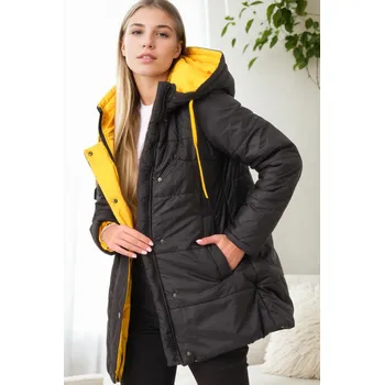 Z9660 DEWBERRY WOMEN'S COAT-BLACK dewberry černá | žlutá 3450978