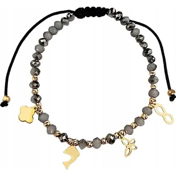 Náramek Dámský zlatý náramek 585 provázkový s šedými kamínky infinity