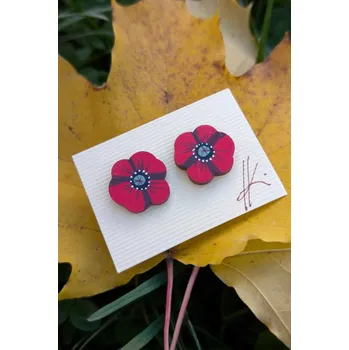 Náušnice Dřevěné náušnice Vlčí máky