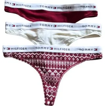 Kalhotky Dámská tanga Tommy Hilfiger UW06134 VÁNOCE 3 ks červená M