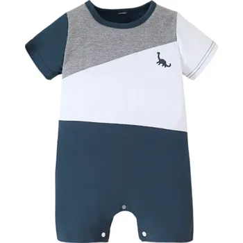 Letní dětský overal s krátkým rukávem Modrobílý overal s dinosaurem Overal z trička a kraťasů Pohodlný sváteční overal z bavlny a polyesteru 9-12 měsíců