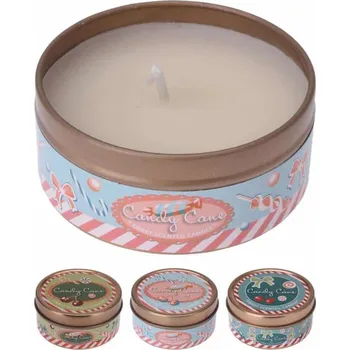 Svíčka Vonná svíčka Candy Cane 40 g v plechovce 6x3 cm vůně vanilla