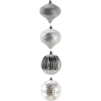 Vánoční dekorace Vánoční baňky na stromeček 10 cm, sada 4 ks, STŘÍBRNÉ