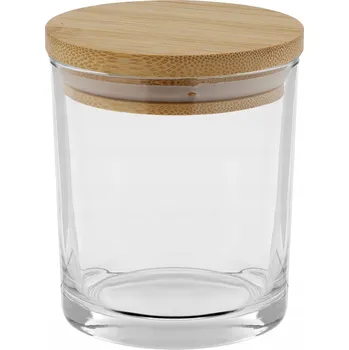 Sklenice Sklenice na svíčky průhledná 200 ml s bambusovým víčkem