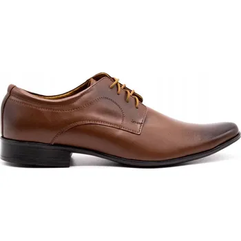 Pánské polobotky Klasické pánské společenské boty z přírodní kůže POLSKÉ 108 hnědé 48