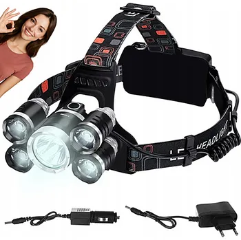 ČELOVKA 5x LED VÍCEÚČELOVÁ 4 REŽIMY S AKUMULÁTORY A NABÍJEČKAMI