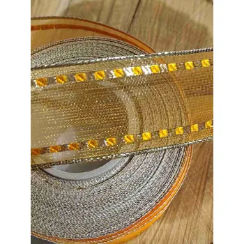 Stuha Stuha s drátem šíře 40 mm barva oranžová zlatá