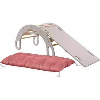 Dětská houpačka Houpačka Montessori + Skluzavka + matrace malinová, houpačka béžová kašmír