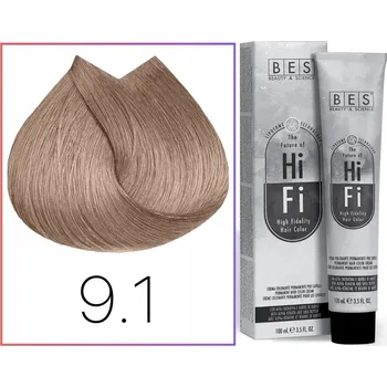 Barva na vlasy BES Hi-Fi Color krémová barva na vlasy 9.1 Popelavá Velmi Světlá Blond 100 ml