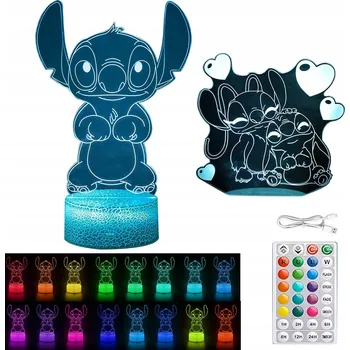 Lampička Noční Lampa Stolní pro Děti Lilo a Stich STITCH 16 LED 3D + Dálkové Ovládání