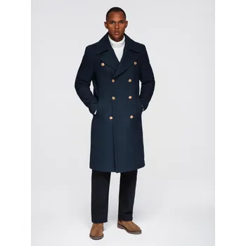 Pánská casual bunda Ombre Men's navy double-breasted wool coat - navy blue Ombre černá | bílá 3451141