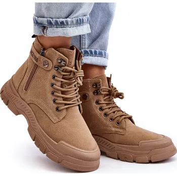 Dámská zimní obuv TRAPERY KOTNÍKOVÉ BOTY ZATEPLENÉ SEMIŠOVÉ BÉŽOVÉ 36