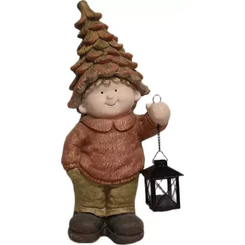 Zahradní dekorace Prodex MN1909228 Kluk s lucernou šišková čepička 47 x 20 figurky a sochy