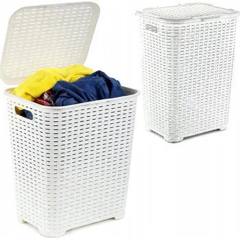Koš na prádlo Koš na prádlo Ratan 45 L Bílý Plastový Větraný Do Koupelny Domácí