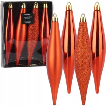 Vánoční dekorace 4 x Vánoční Baňky nerozbitné ČERVENÉ, sada vánočních ozdob