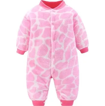 Kojenecký overall Zimní a jarní kojenecký overal pro miminka Růžovobílý plyšový flanelový overal Měkké dětské oblečení z polyesteru pro chlapce i dívky 0-3 měsíce