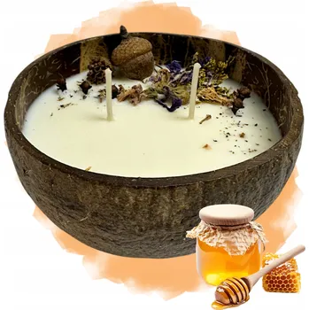 Svíčka Sójová vonná svíčka Miód v kokosové skořápce 250 ml - Podzimní dekorace