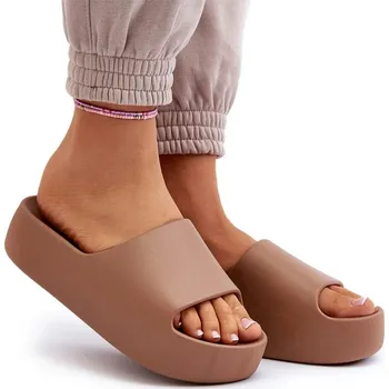 Dámské pantofle NAZOUVÁKY NA SILNÉ PODRÁŽCE, KLASICKÉ, HNĚDÉ, VELIKOST 38