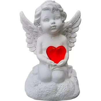 Smuteční dekorace Prodex JY01T19 Anděl se svítícím srdcem klečící 16 x 9 figurka polystone