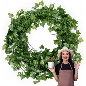umělá květina UMĚLÝ BŘEČŤAN GIRLANDA NA ZEĎ BALKON UMĚLÉ LISTY 12 KS 220 CM