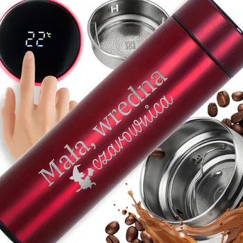 TERMOHRNEK S LED DISPLEJEM A GRAVÍROVÁNÍM ČERVENÁ DÁREK MALÁ POTVŮRKA