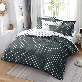 Povlečení TOTÁLNÍ MASAKR CEN ! Luxusní oboustranné povlečení DUO na 2 postele 140x200/70x90 cm – Puntíky šedo-bílé , 100% bavlna + prostěradlo ZDARMA !