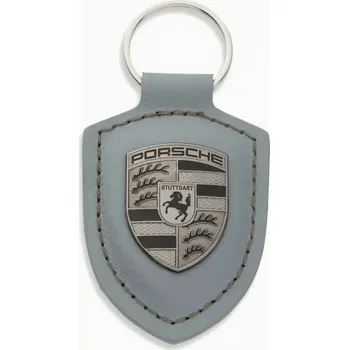 Porsche Crest Keyring Přívěsek na klíče s kroužkem a erbem v metalickém odstínu šedé turbonite (Exkluzivní klíčenka z pravé kůže s nezaměnitelným erbem Porsche.)