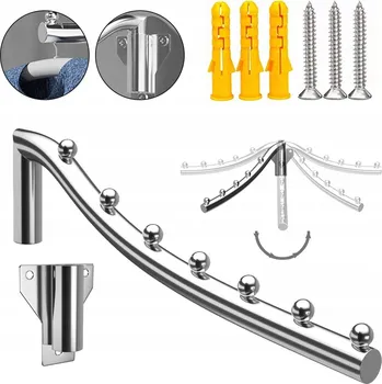 Věšák Skládací Věšák na Oblečení, z nerezové oceli, 7 Háčků, Otočný o 180°