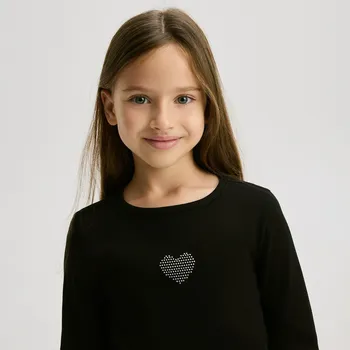 Dívčí oblečení Reserved - Žebrovaná halenka s aplikací - černý - 394FT-99X - 394FT-99X-U13