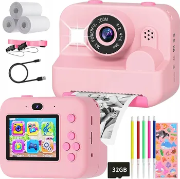 Digitální fotoaparát DĚTSKÝ FOTOAPARÁT DIGITÁLNÍ INSTANTNÍ 1080P 32GB DÁREK