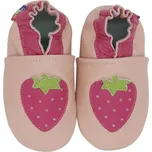 CAROZOO Kožené capáčky s koženou podrážkou s jahodou růžové 0-6 měsíců Růžová 18,5