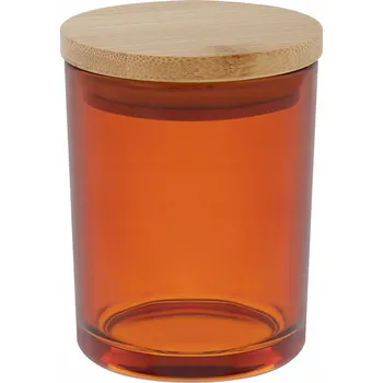 Sklenice Jantarová sklenice na svíčky 200 ml s bambusovým víčkem