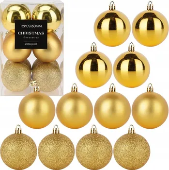 Vánoční dekorace 12 x Vánoční Baňky nerozbitné ZLATÉ, sada vánočních ozdob na stromeček