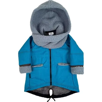 Kojenecká bunda tyrkysový softshellový kabátek s kapucí a šálou - 9-12kg