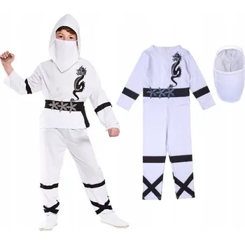 Karnevalový kostým KOSTÝM PŘEVLEK NINJA BOJOVNÍK PRO DĚTI BÍLÝ NA KARNEVALOVÝ BÁL 128 134
