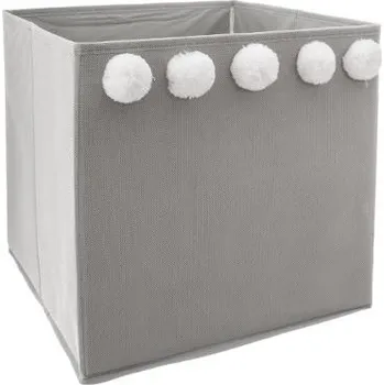 Úložný box Dětský textilní úložný box s bambulkami - šedý