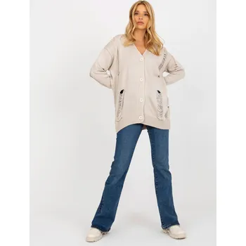 Oblečení a móda Béžový oversized svetr s otvory RUE PARIS Barva: Béžová, Velikost: ONE SIZE