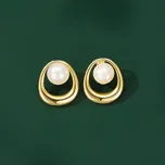 JAY Náušnice s bílou perlou Xenia - stříbrné zapínání JAY-0097-ED0452 Zlatá Bílá