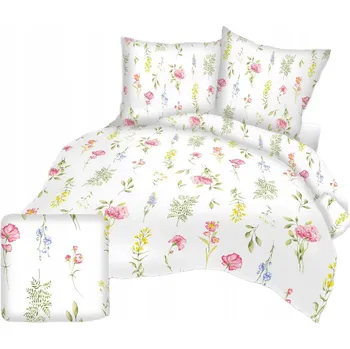 Povlečení Povlečení z luxusního saténu 160x200 bílé s barevným květinovým motivem louky