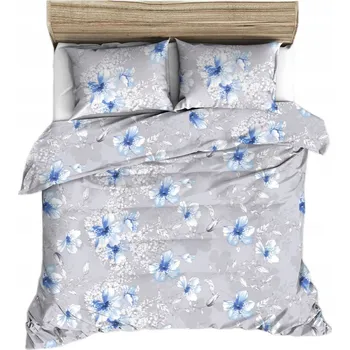 Povlečení Povlečení z luxusního saténu 140x200 šedé s velkými modrými kreslenými květinami