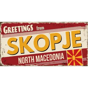 Plechová cedule Ceduľa značka Skopje - North Macedonia 30x15cm