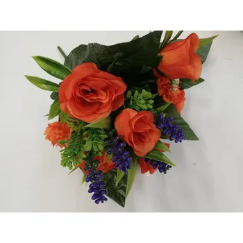 umělá květina Umělá míchaná kytice oranžová - růže, jiřina a levandule