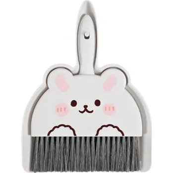 Mini koště s lopatkou 23 x 18 cm Bílý králíček s kresleným obličejem Roztomilá sada na úklid PP PET Kartáček s držadlem