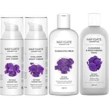 Pleťové sérum Nafigate kyselina hyaluronová denní krém 50 ml + noční krém 50 ml + čistící mléko 200 ml + dočišťovací tonikum 200 ml