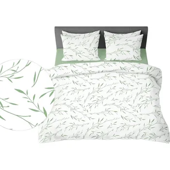 Povlečení Povlečení z luxusního saténu 160x200, bílá, zelené čajové lístky